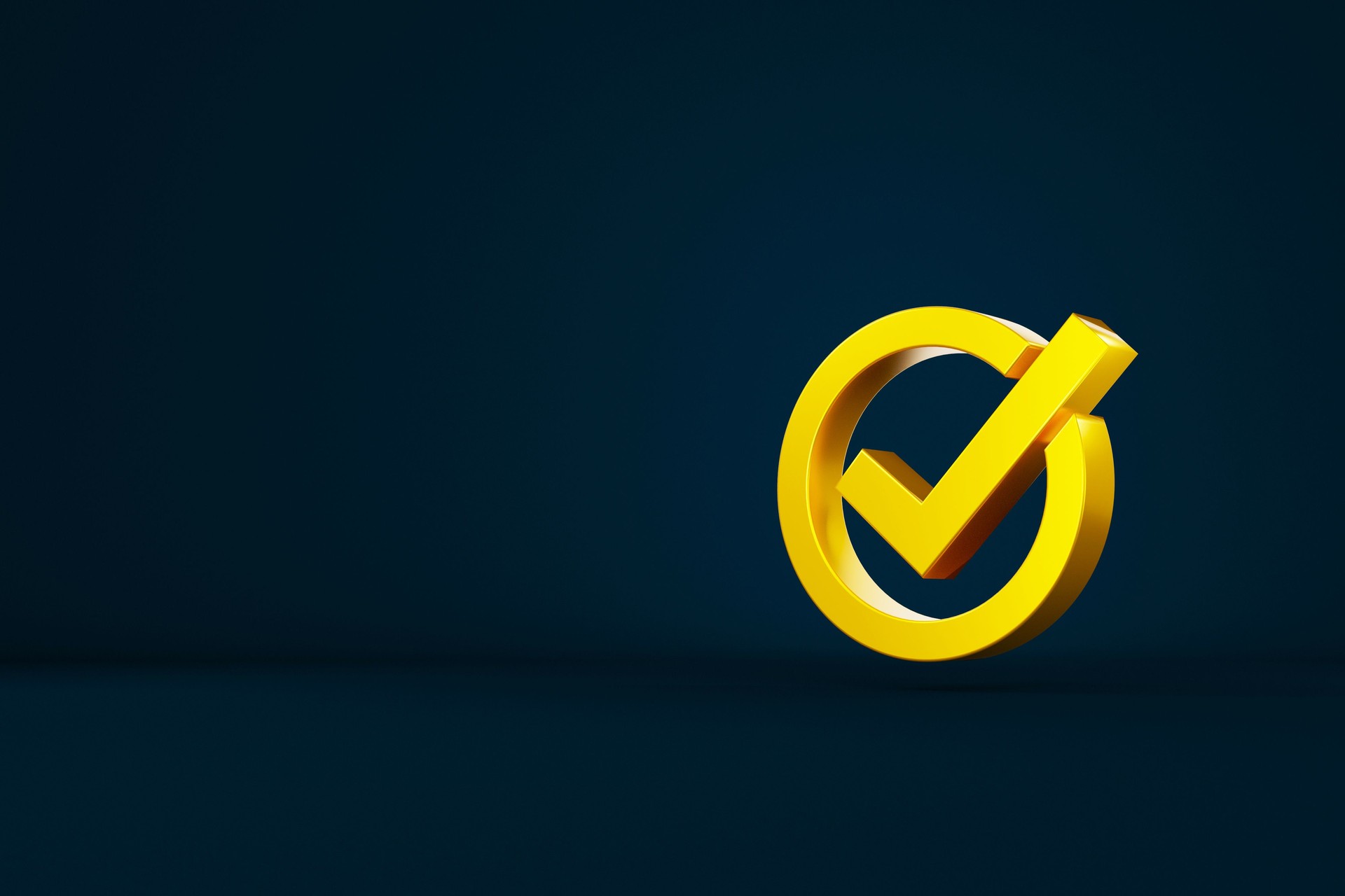 Standard quality control certification assurance guarantee. Check mark sign 3d and copy space. 3d illustration